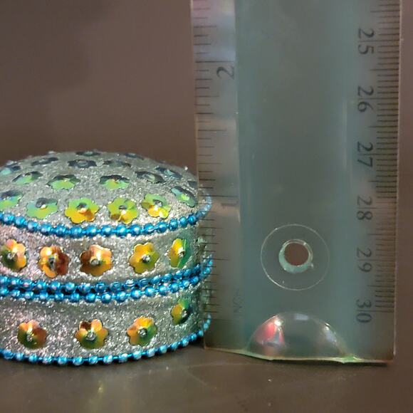 Mini Sequin Trinket Box 1" Silver Blue Small Boho Jewelry Holder - Picture 12 of 12